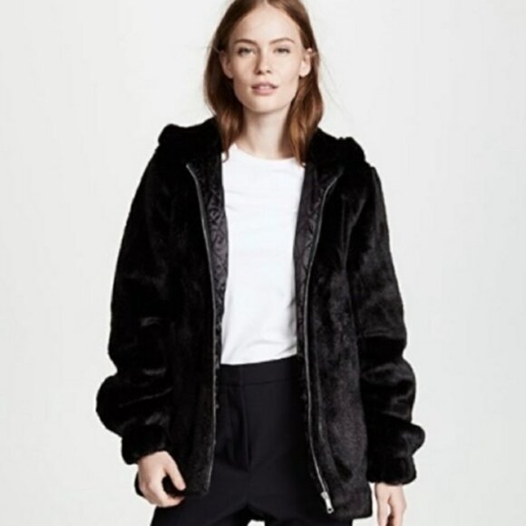 Helmut Lang Oversized Black Faux Mink Bomber Zipper Front Elastic Cuffs Size XS - Picture 2 of 14